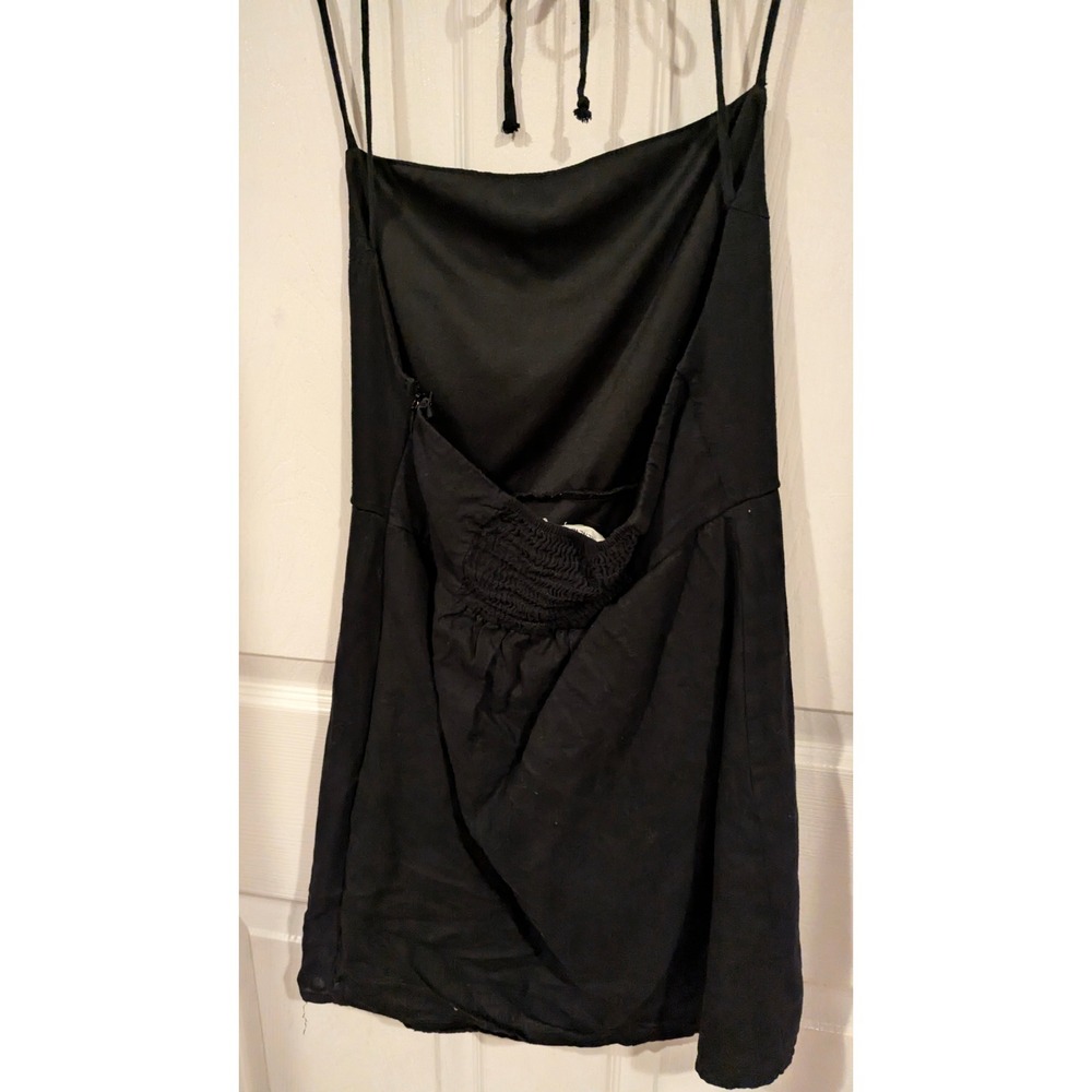 Urban Renewal Black Linen Blend Open Back Tie Mini Dress Mens M M/M Square Neck